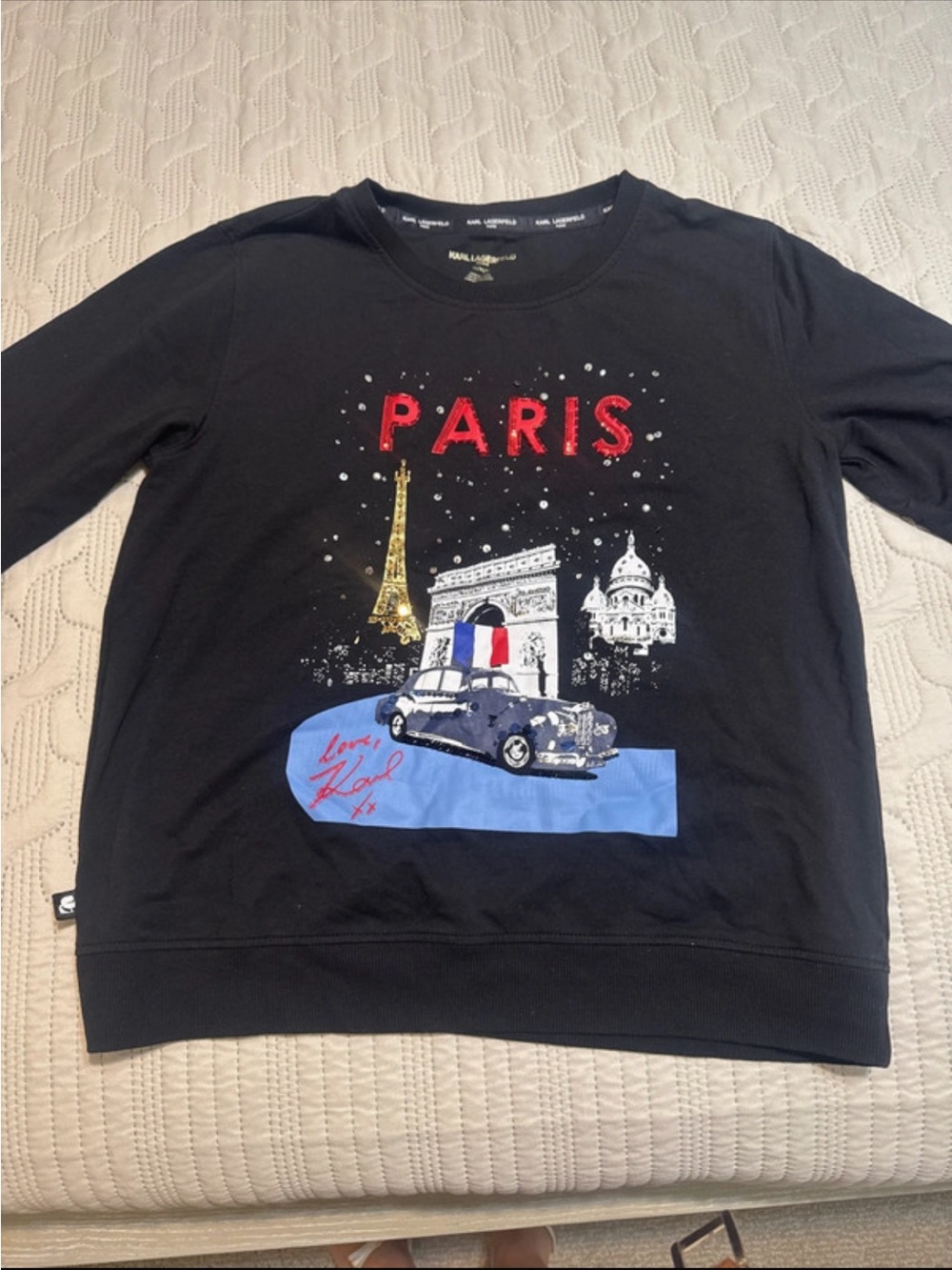 Karl Lagerfeld Black Paris Graphic Sweatshirt with Metallic Gold Eiffel Detail
